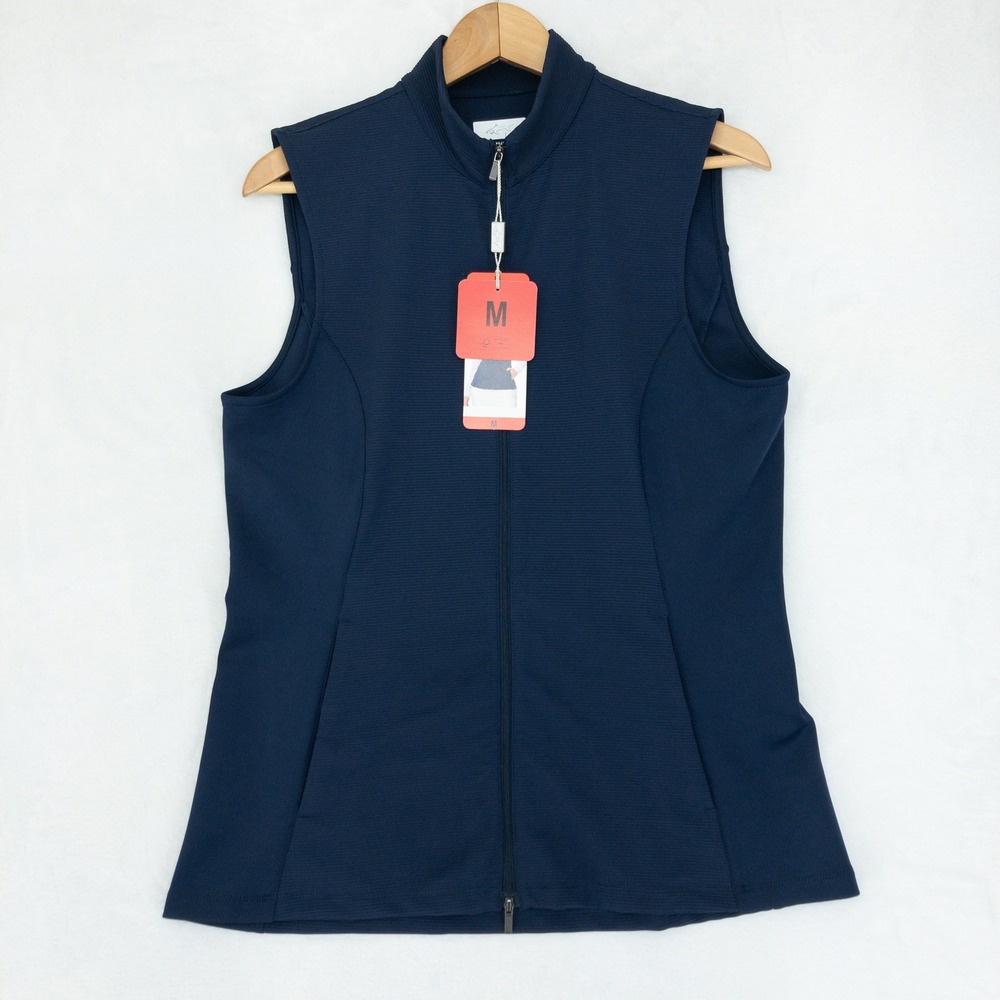 Greg Norman Full Zip Vest Womens Medium Blue Golf Layering Nylon Blend New